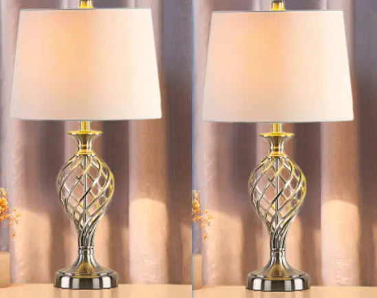 European style alloy bedside lamp with touch controls and USB charging port
