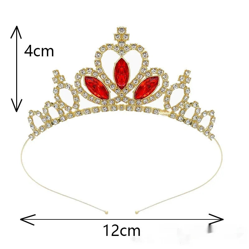 Gold and silver electroplated alloy princess crown headdress for girls with coloured diamond embellishments.