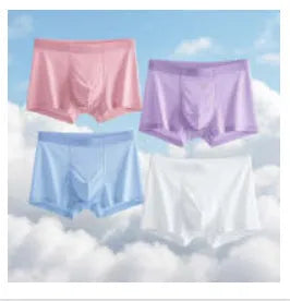 Men's ice silk boxer briefs in multiple colours on a white background, showing seamless design.