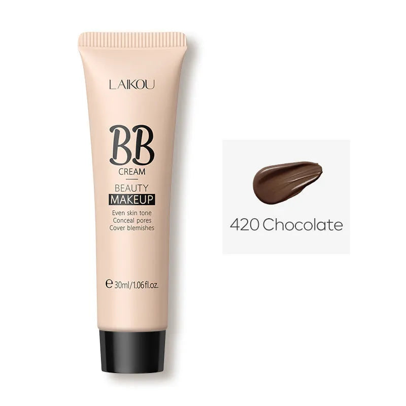 Natural Makeup BB Cream 30ml tube with nine shade swatches from Ivory White to Brown