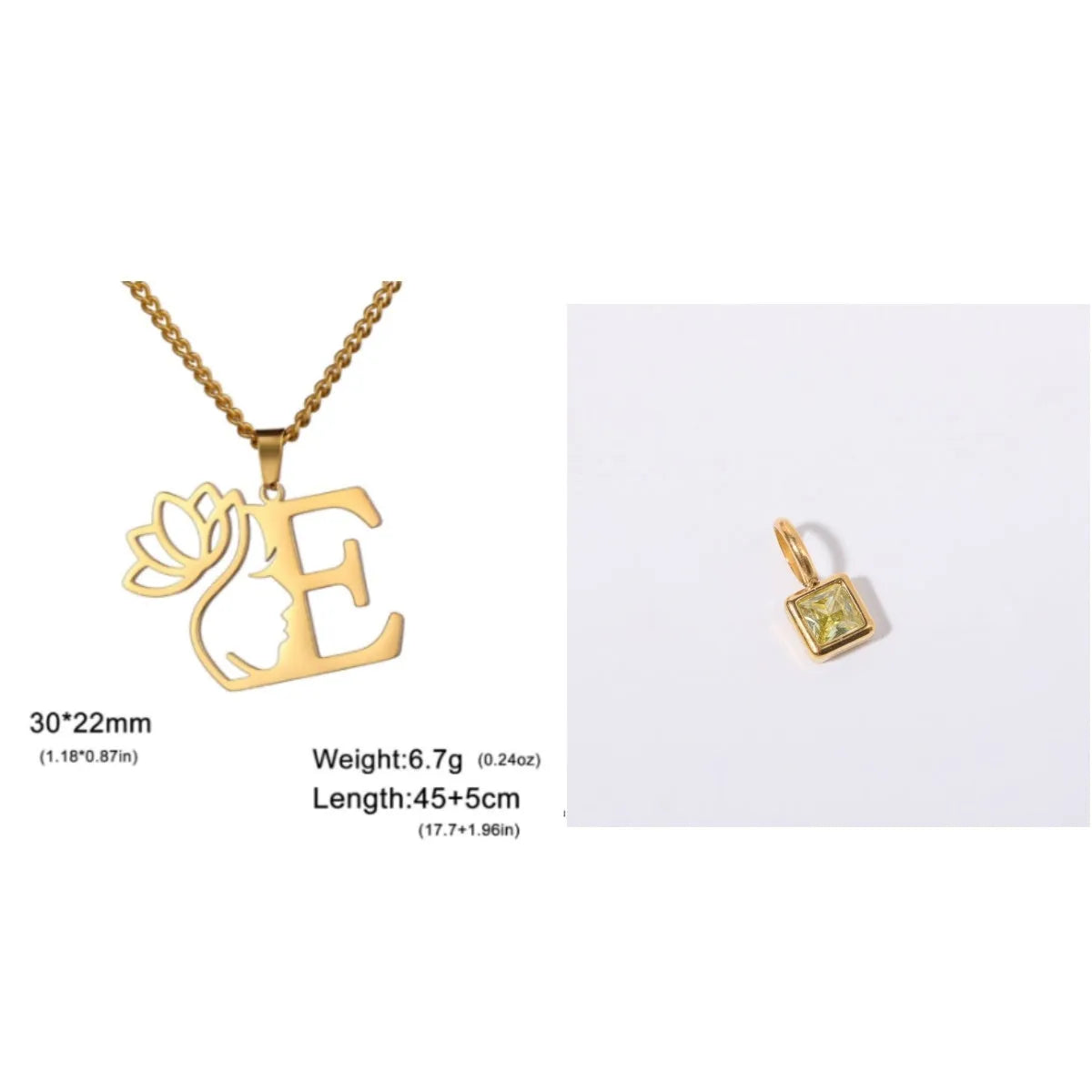 Stainless steel necklace with letter pendant on cross chain in gold or silver electroplated finish