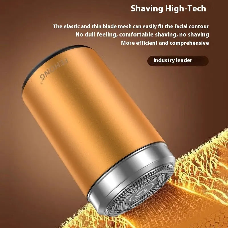 Mini fully washable portable men's electric shaver with stainless steel blade and brushless motor in elegant gold