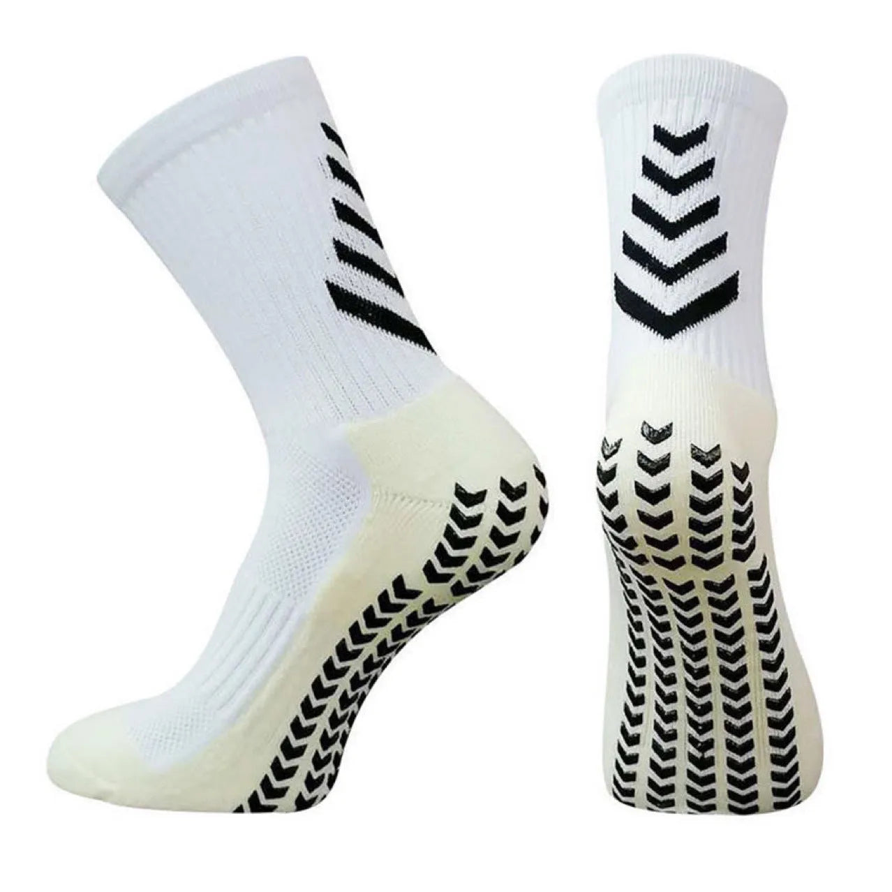 Men's mid-calf athletic socks with geometric patterns and silicone anti-slip grips