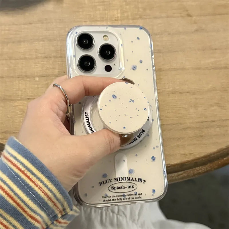 Beige background blue splash ink magnetic TPU phone case for Apple iPhone 12-15 series back cover