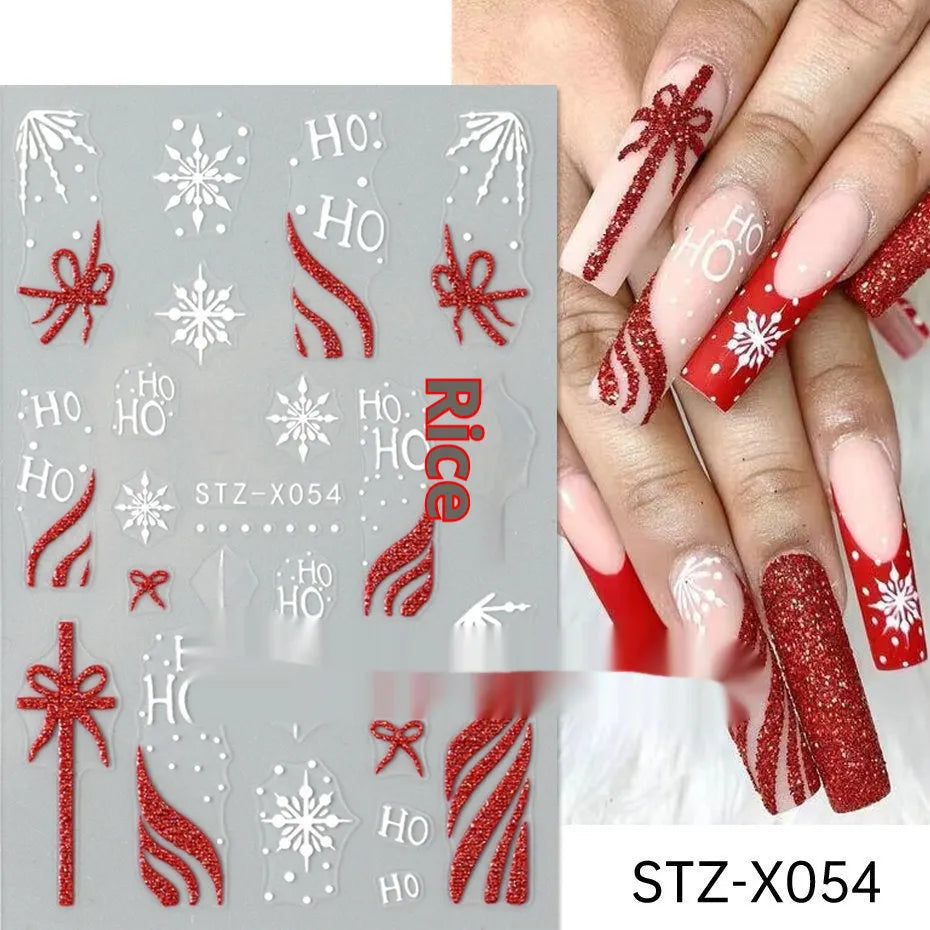 Sheet of black and silver strip nail art stickers with cartoon and love heart designs