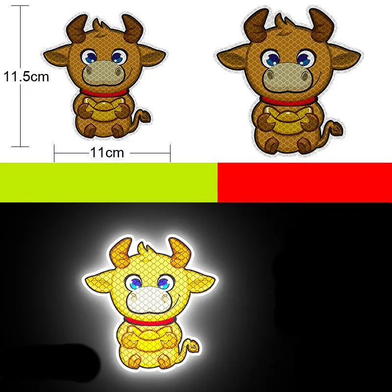 Pair of reflective warning stickers with diamond film for vehicles, approximately 9 by 5 cm
