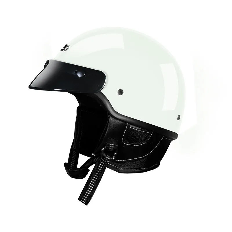 Retro style motorcycle helmet in ABS, shown in Ivory White colour