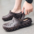 Men's beige EVA slippers sandals with hollow-out design and round toe
