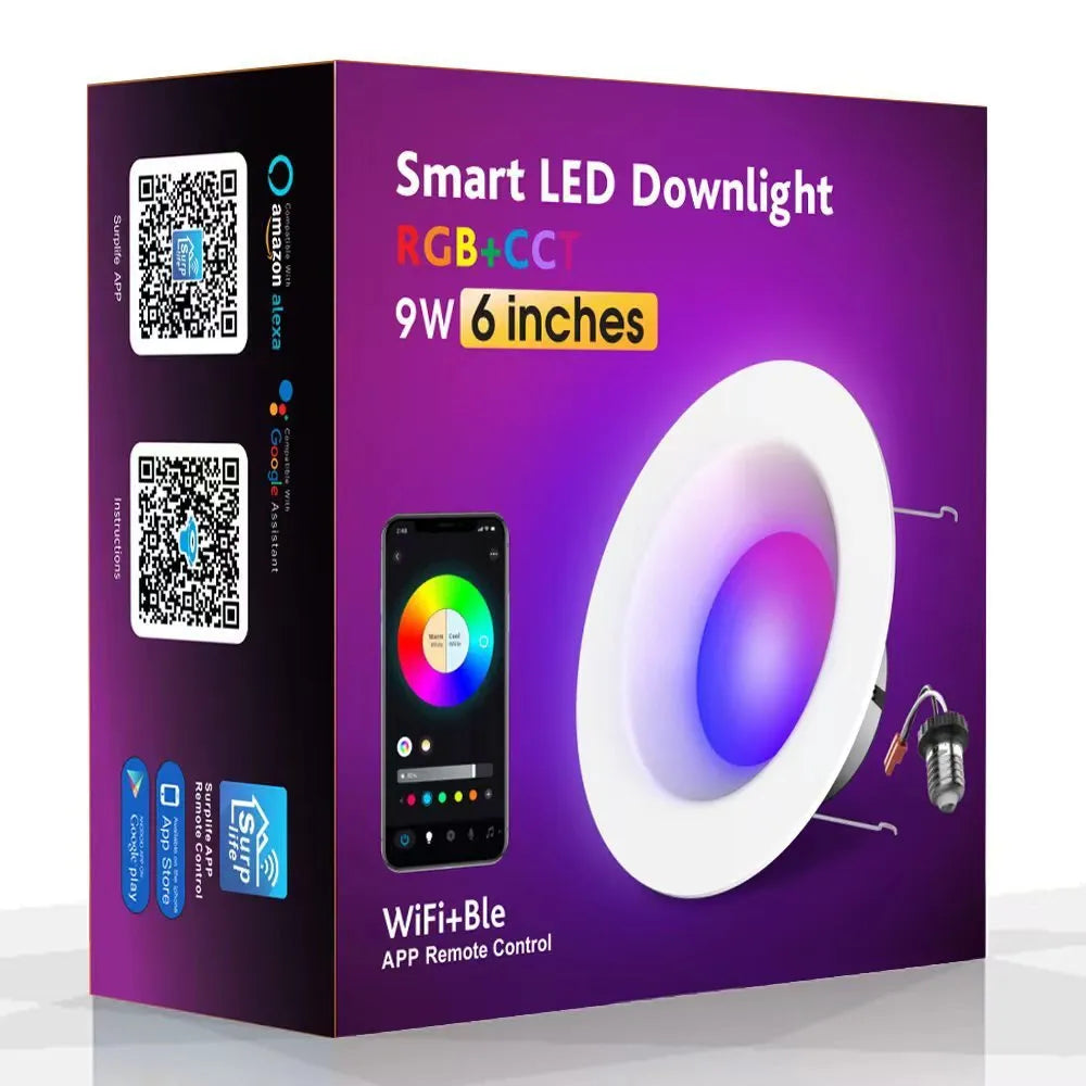Smart WiFi Bluetooth RGBW colour changing ceiling downlight with remote control