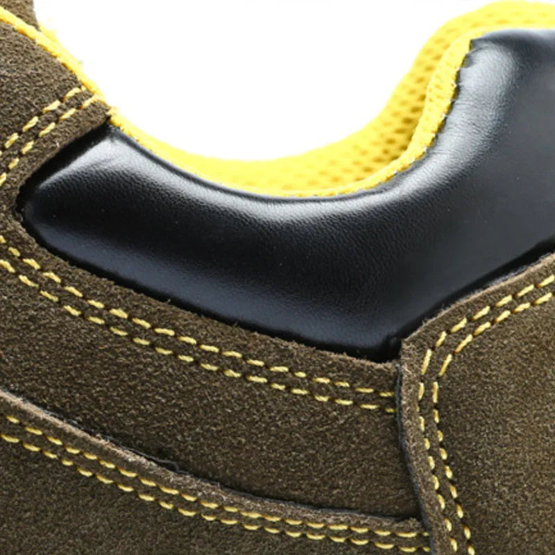 Bronze cow suede leather steel toe safety boots with low-cut design and anti-skid sole