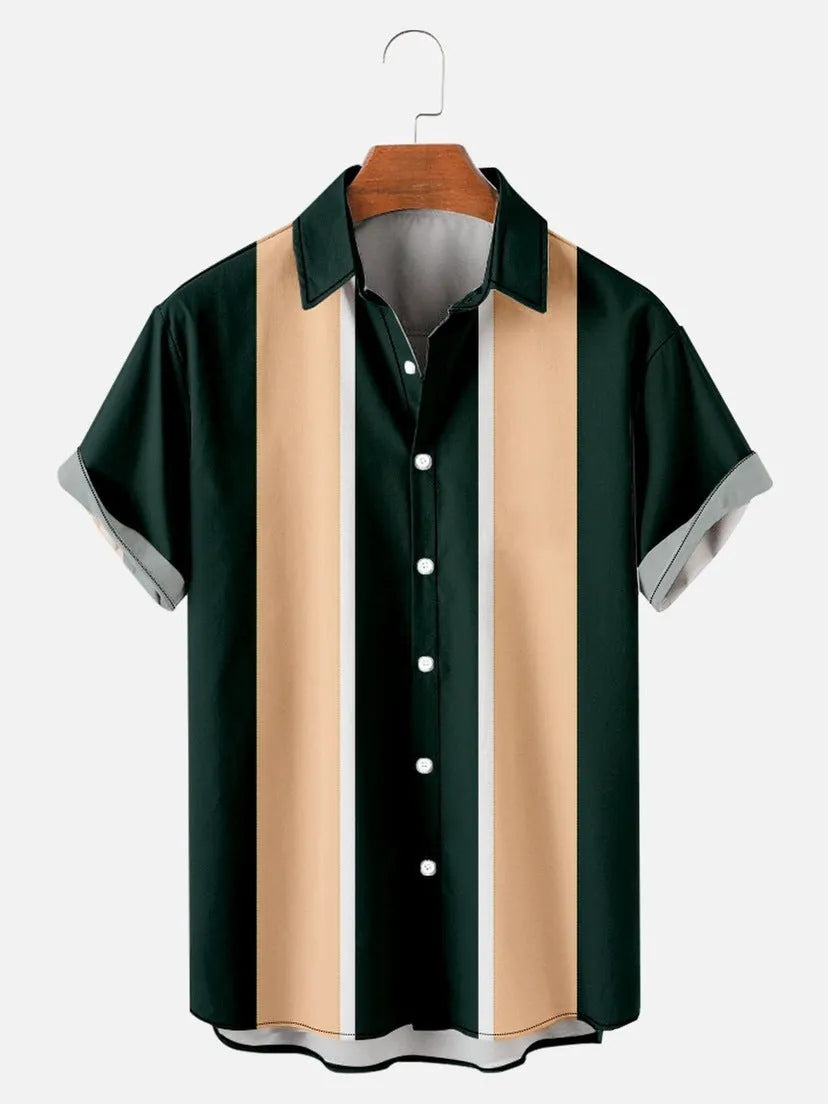 Men's slim fit casual shirt with 3D floral print on lightweight polyester fabric