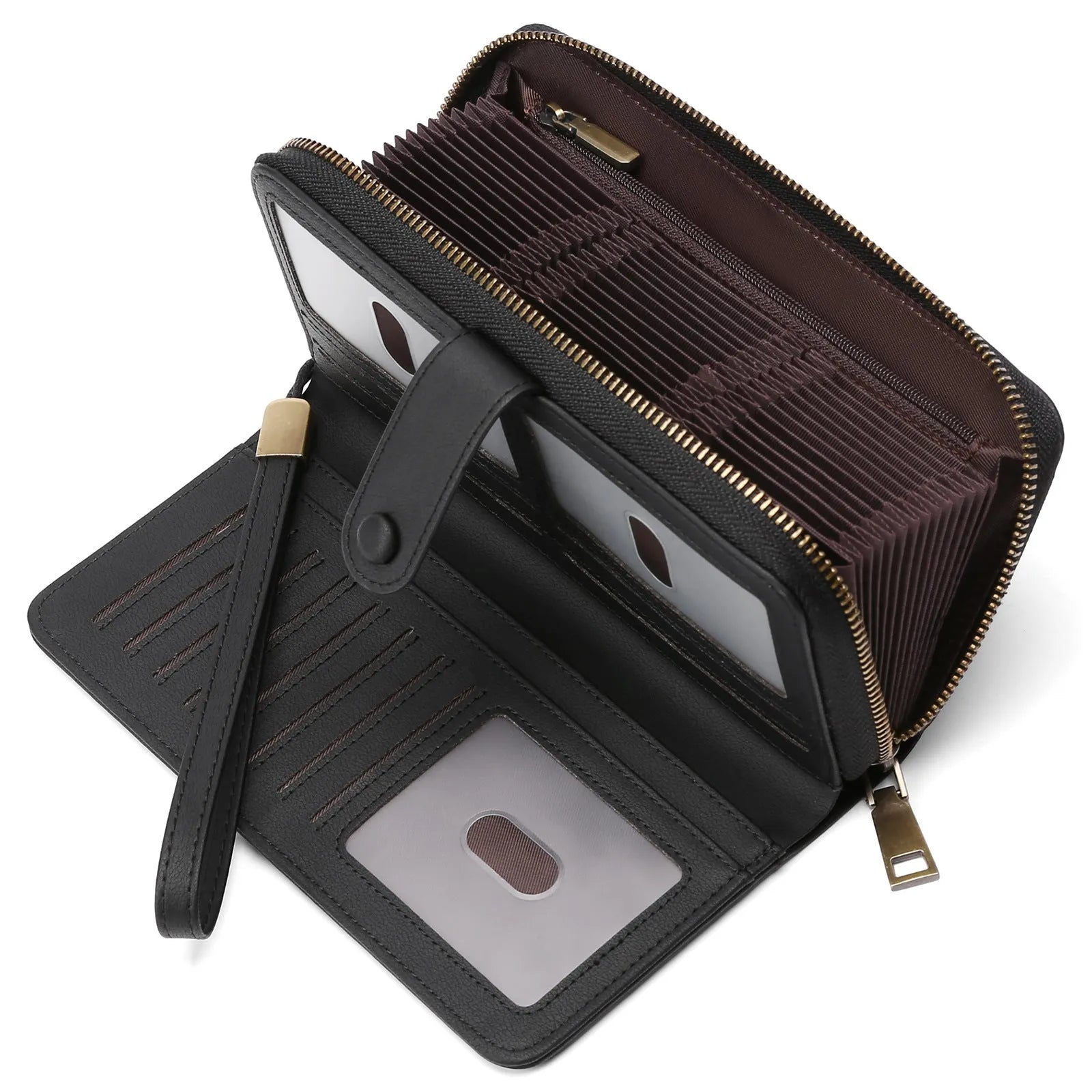 Expanding card holder women's long wallet passport bag in PU synthetic leather with anti-theft swiping
