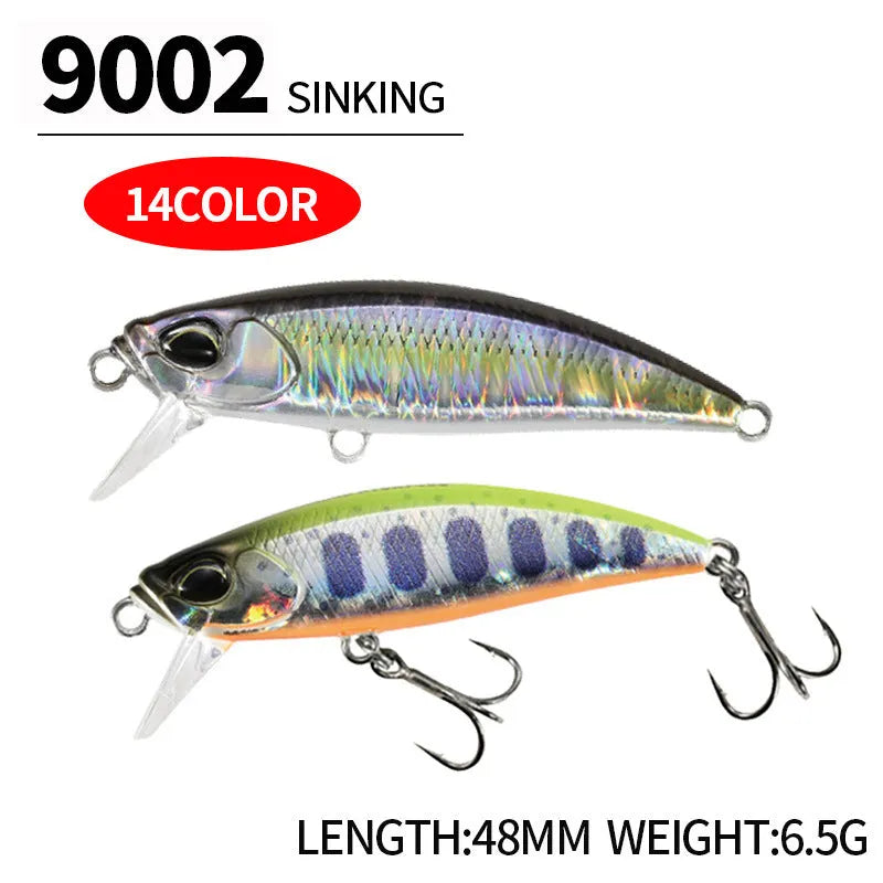 48mm submerged mino fishing lure for mandarin fish and snakehead in various colours