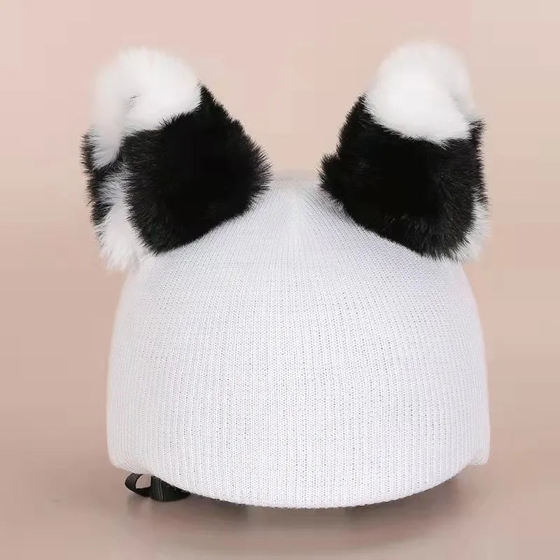 A plush fabric cartoon helmet cover set for adults, showing character designs like a bear and dinosaur for cosplay.