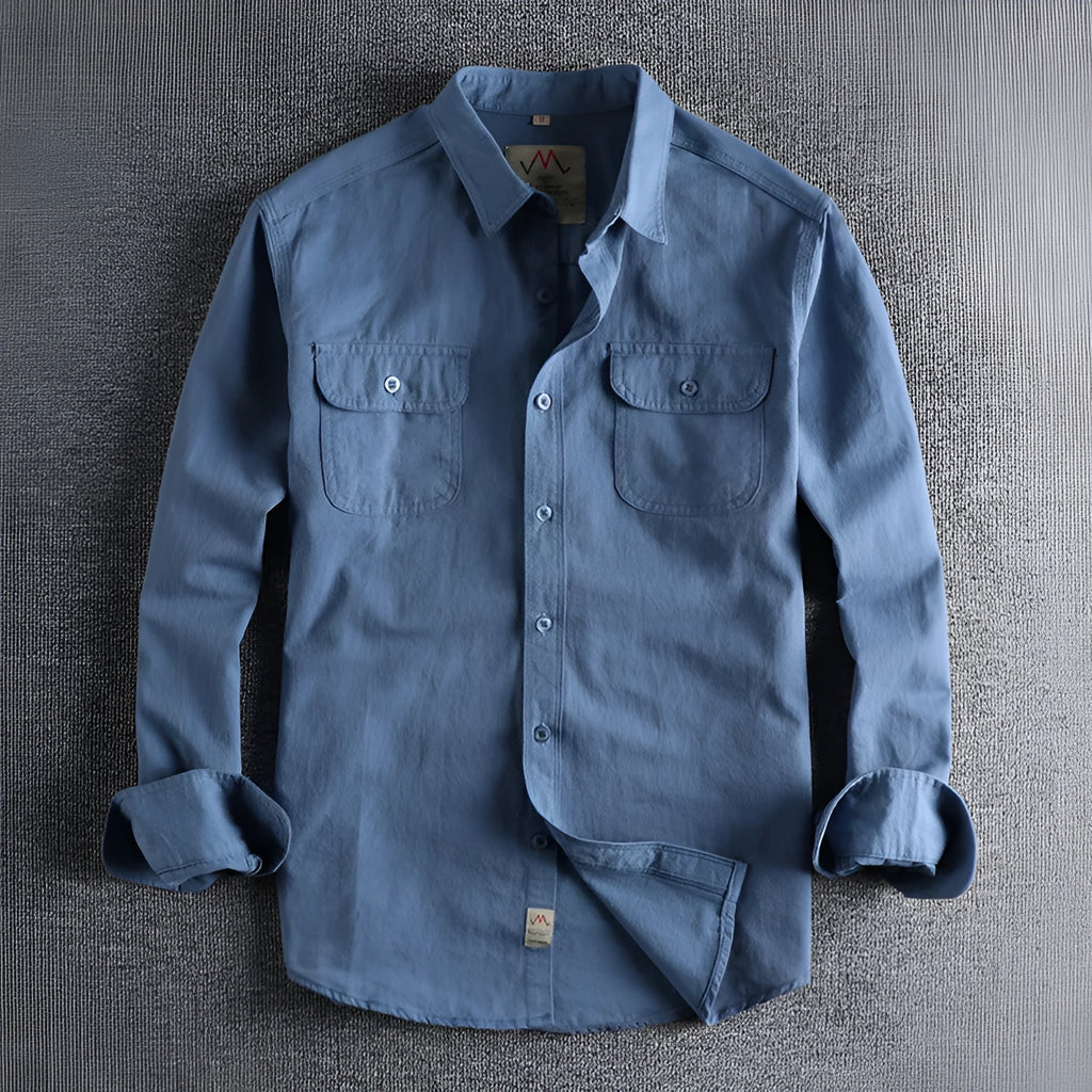 Men's cotton cardigan-style long sleeve shirt in solid white or light blue colour