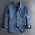 Men's cotton cardigan-style long sleeve shirt in solid white or light blue colour