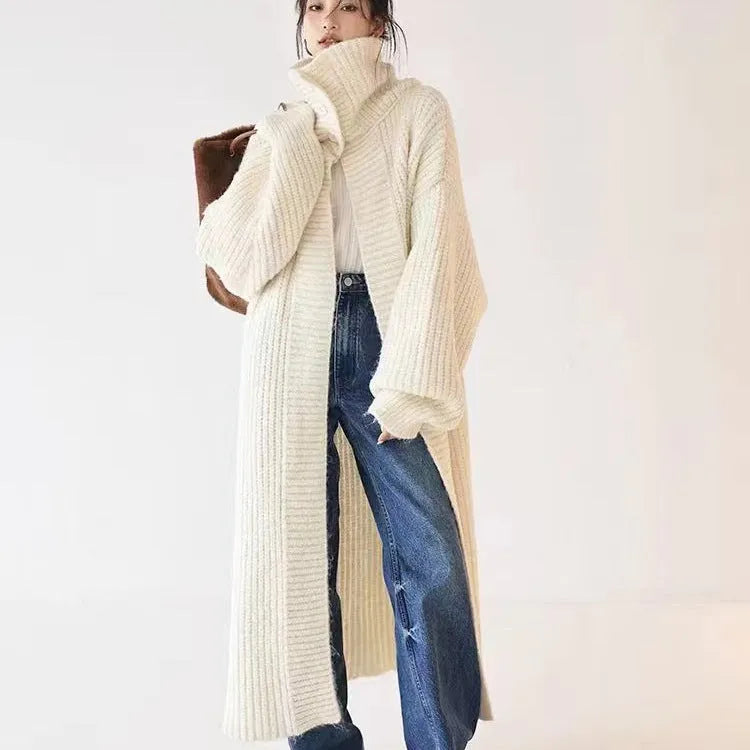 Chenille large lapel long cardigan jacket for women, autumn winter, average size, colour camel