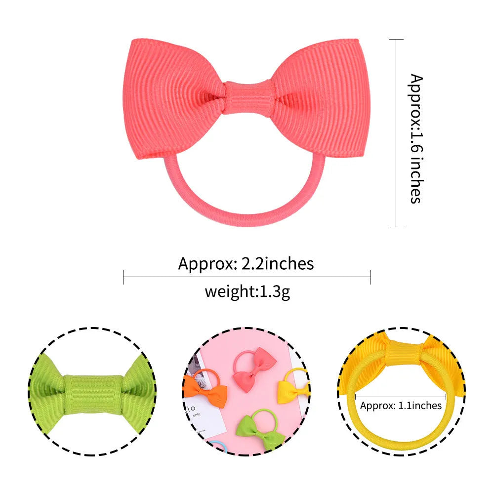 80 multi-coloured baby hair ties with small grosgrain ribbon bows for infants and toddlers.