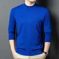 Men's round neck long sleeve wool sweater in a pullover style for winter.