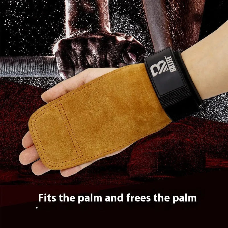 Brown fitness wrist protector with grip strength bands for pull-up training