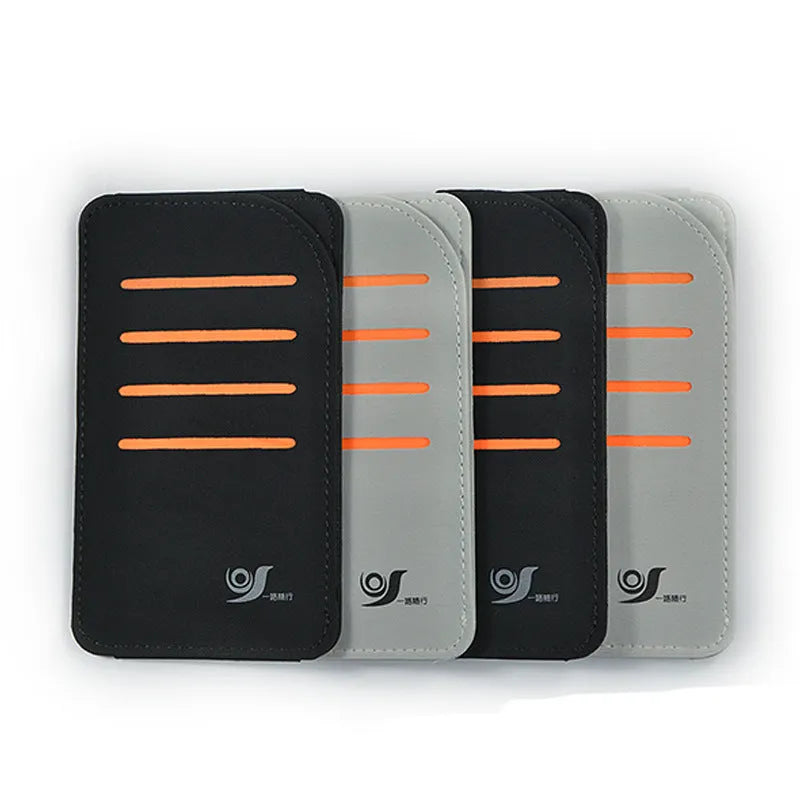 Car sun visor package showing four shading panels and vehicle-mounted storage bag in black or grey colour