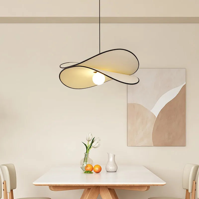 French style artistic chandelier pendant light with fabric potato chip shades in white