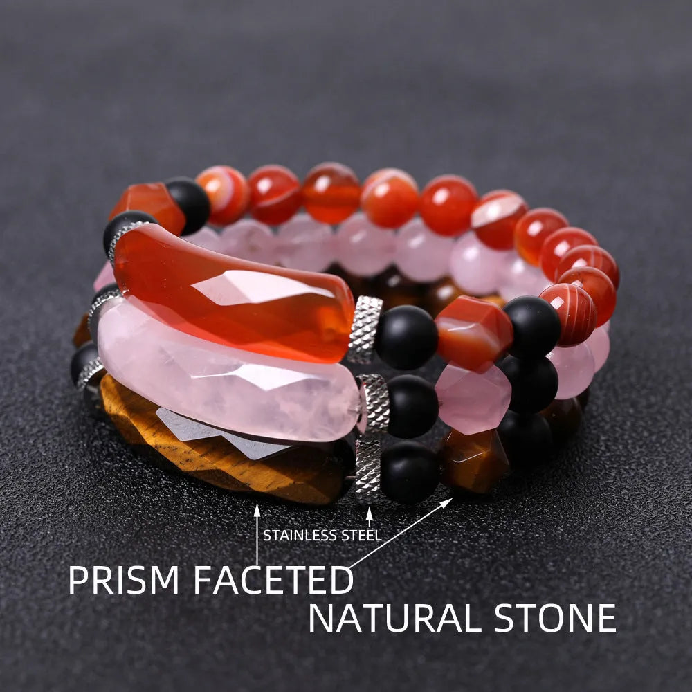 Black agate bracelet with diamond-shaped geometric cut and fan pattern detailing