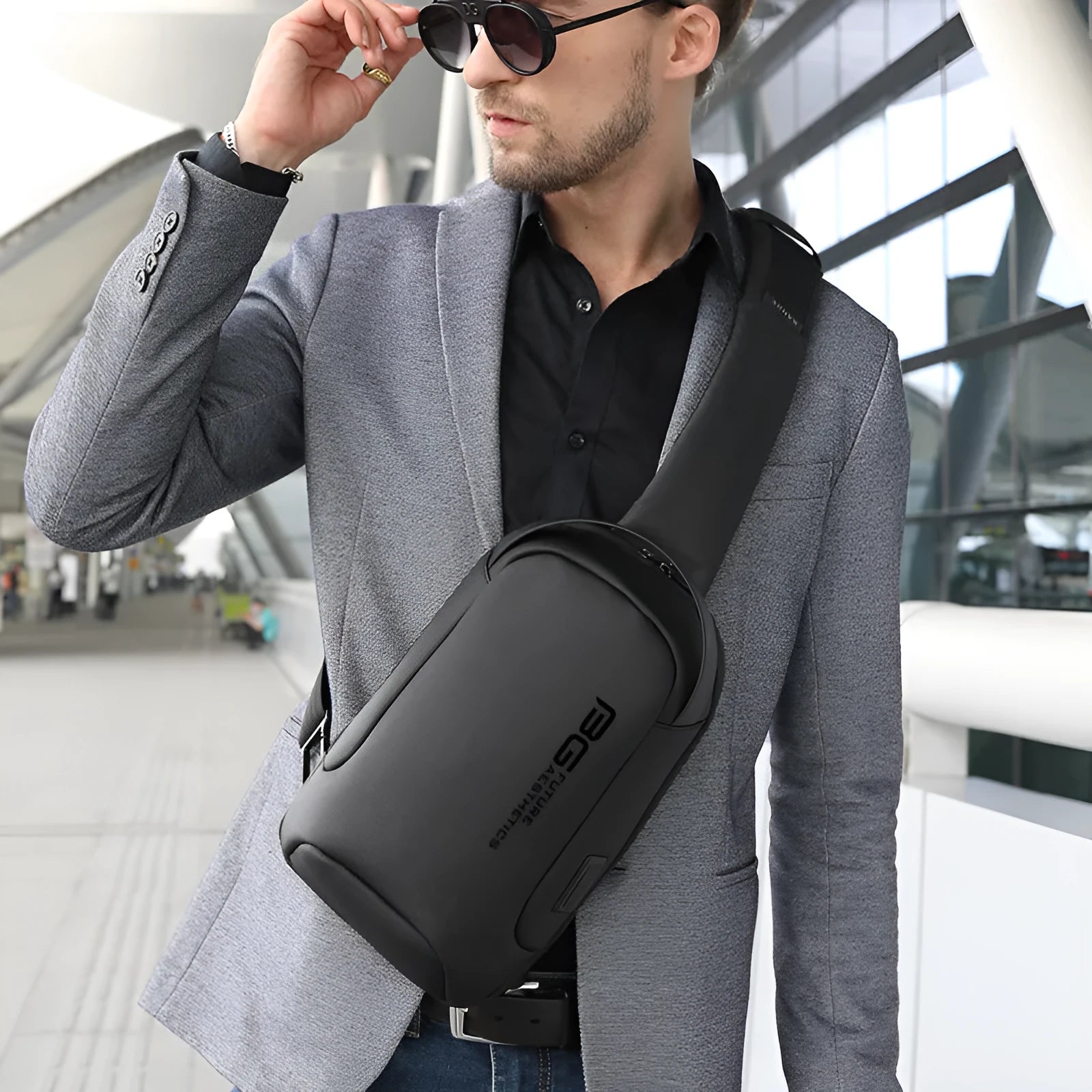 Men's Oxford cloth shoulder bag with USB charging port in four colour options