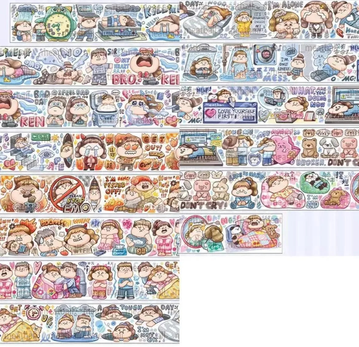 Cartoon character decorative stickers for haemorrhoid tape packaging on Japanese paper