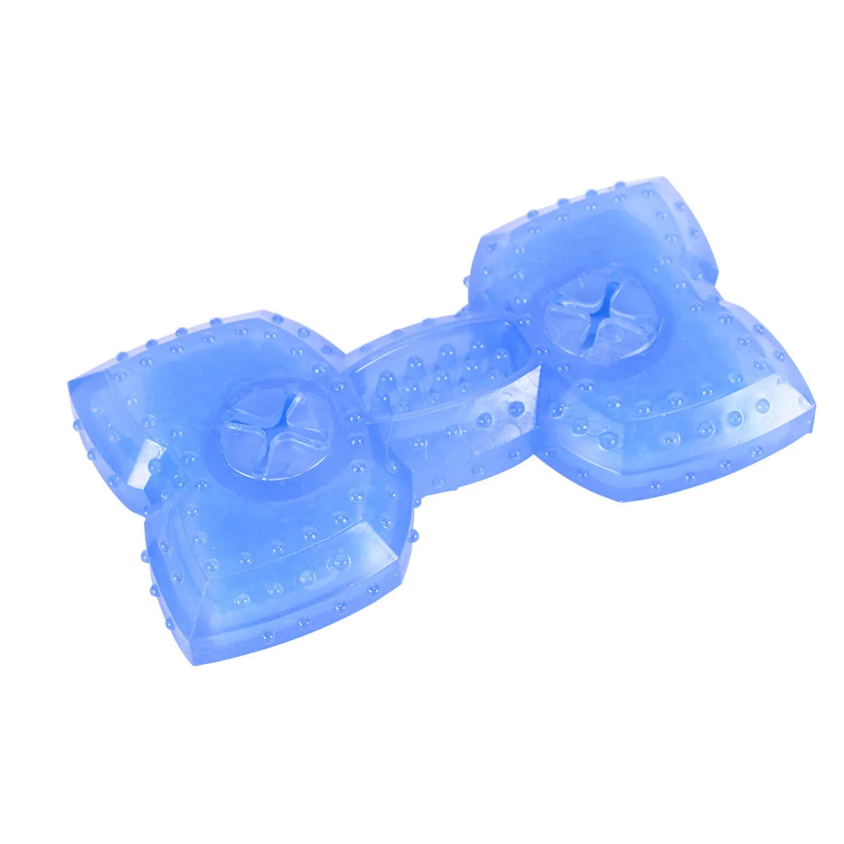 Freezable dog teething toy in bones and circles shapes with treat pocket