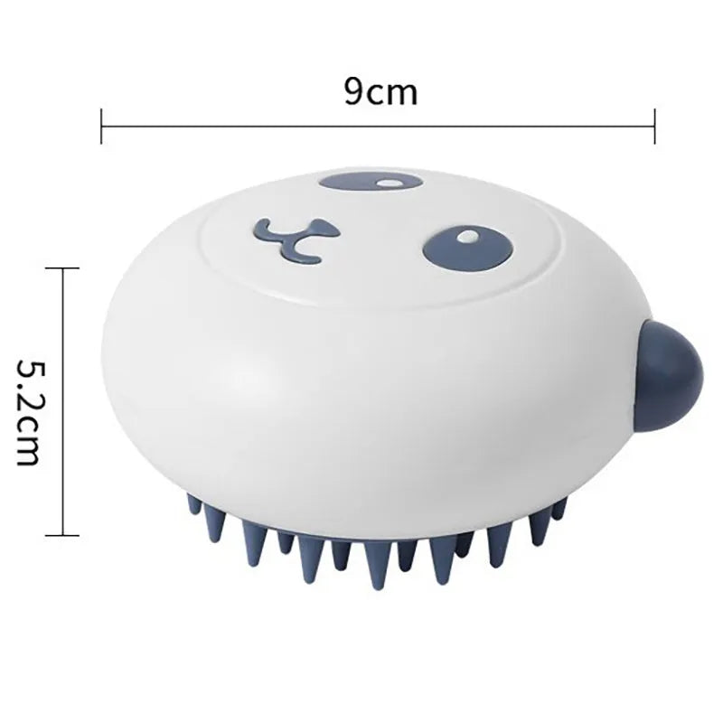 Panda-shaped silicone pet shower brush with soft bristles for bathing cats and dogs.