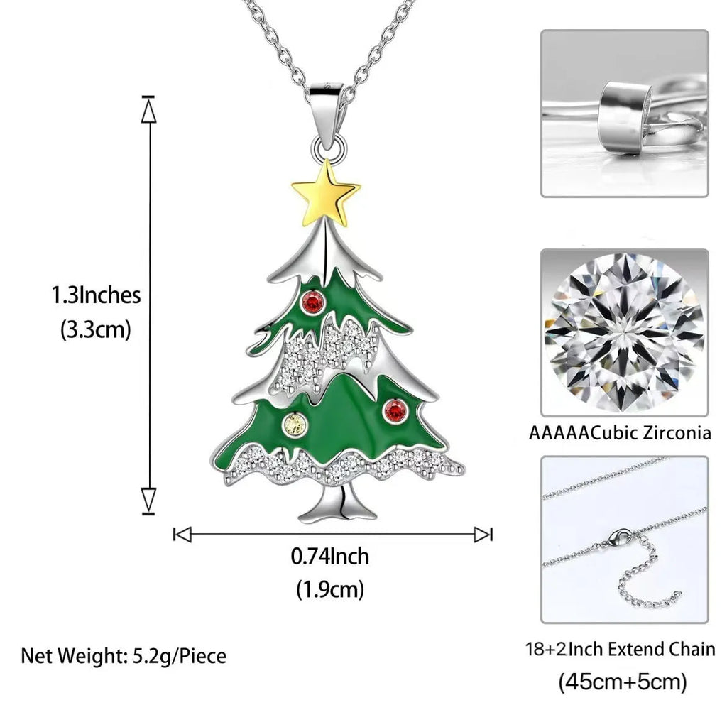 Christmas tree leaf-shaped alloy pendant necklace with rhinestone detailing and O-shaped chain