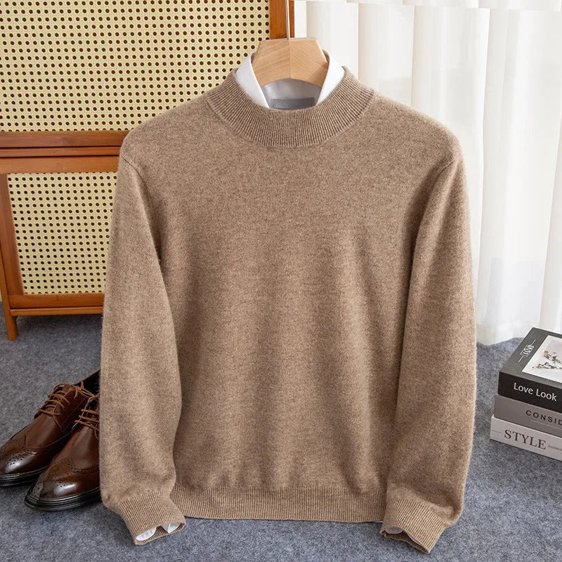 Men's half-collar loose fit wool sweater in winter business casual style