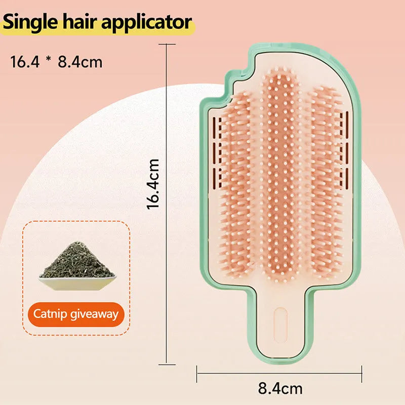 A lightweight plastic pet grooming tool for itch relief and massage, shown with optional attachments.