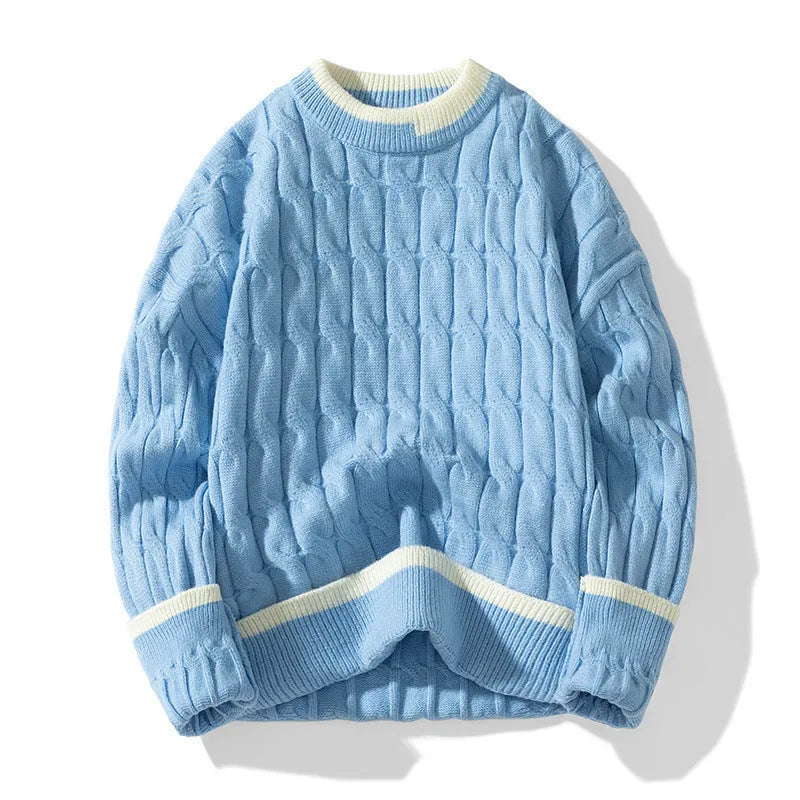Men's loose fit two-piece modal acrylic sweater set in light blue colour