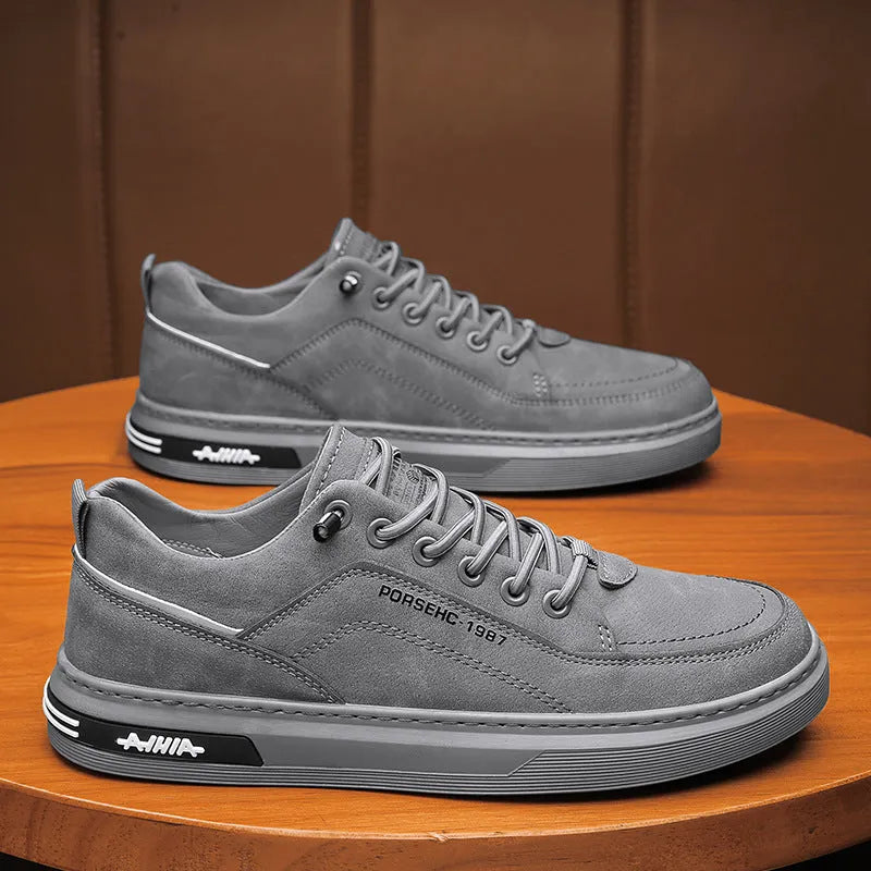 Men's waterproof casual work shoes with non-slip rubber sole in black, grey, or khaki colours