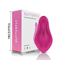 Rose red wearable female massager with smartphone APP remote control on a white background