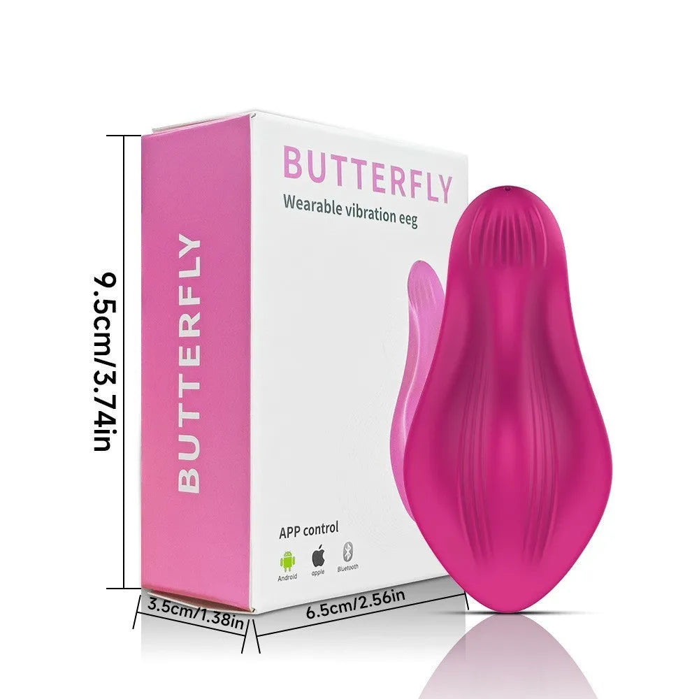Rose red wearable female massager with smartphone APP remote control on a white background