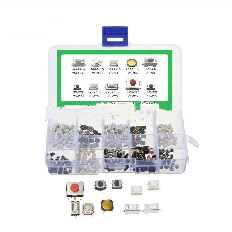 Box of 250 SMT surface mount touch switch patch buttons for industrial-grade circuit board use