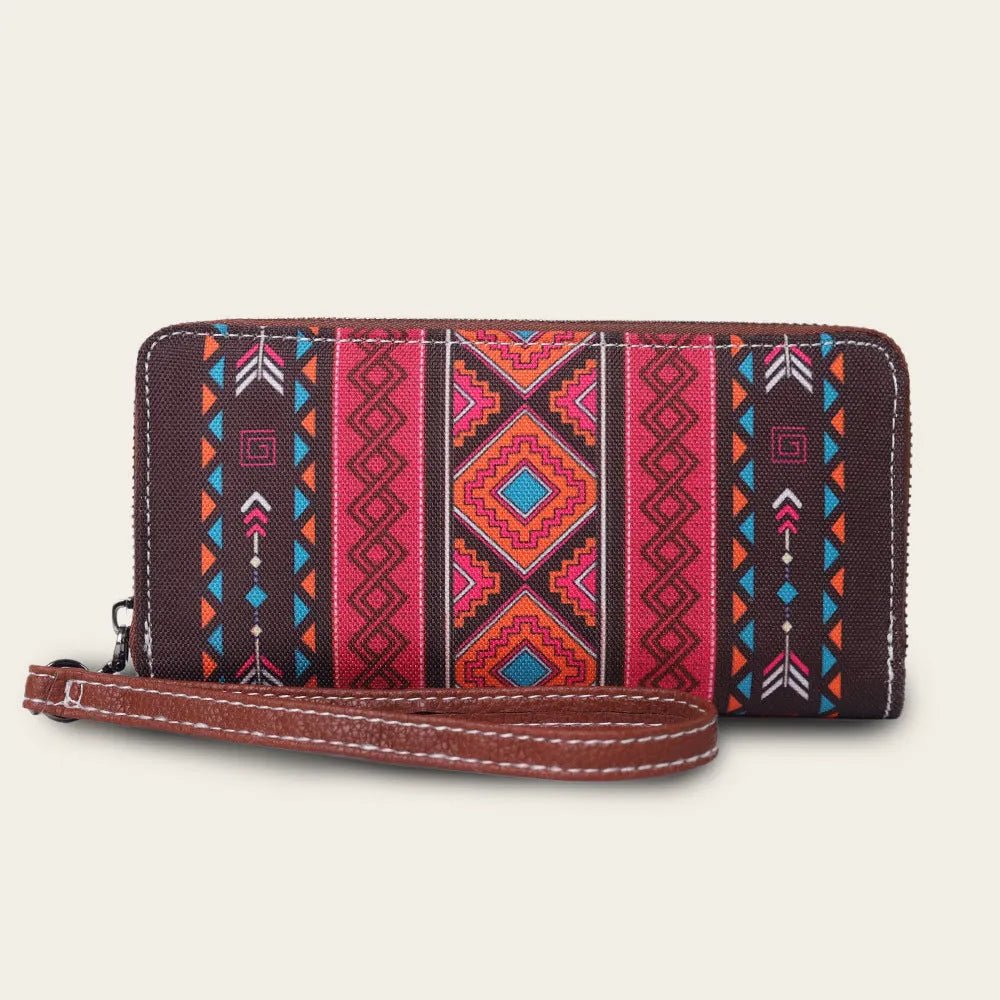 Bohemian stripe pattern RFID wallet in canvas with anti-theft function