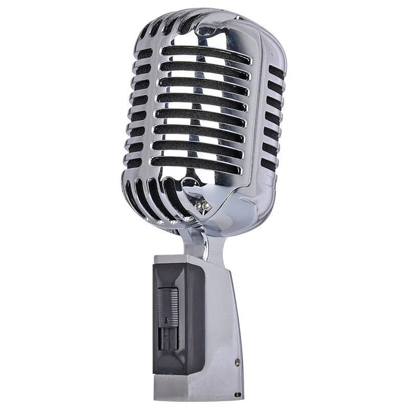 Retro metal wired microphone in black or silver with cardioid pickup pattern