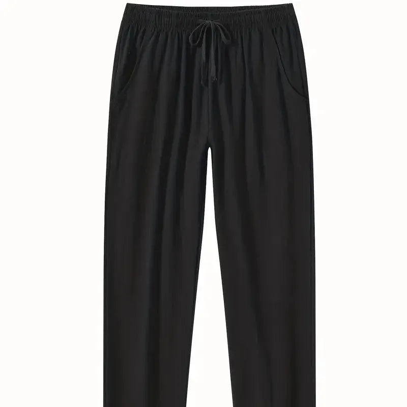 Men's cotton and linen beach pants in khaki, loose fit with drawstring waist, solid colour design