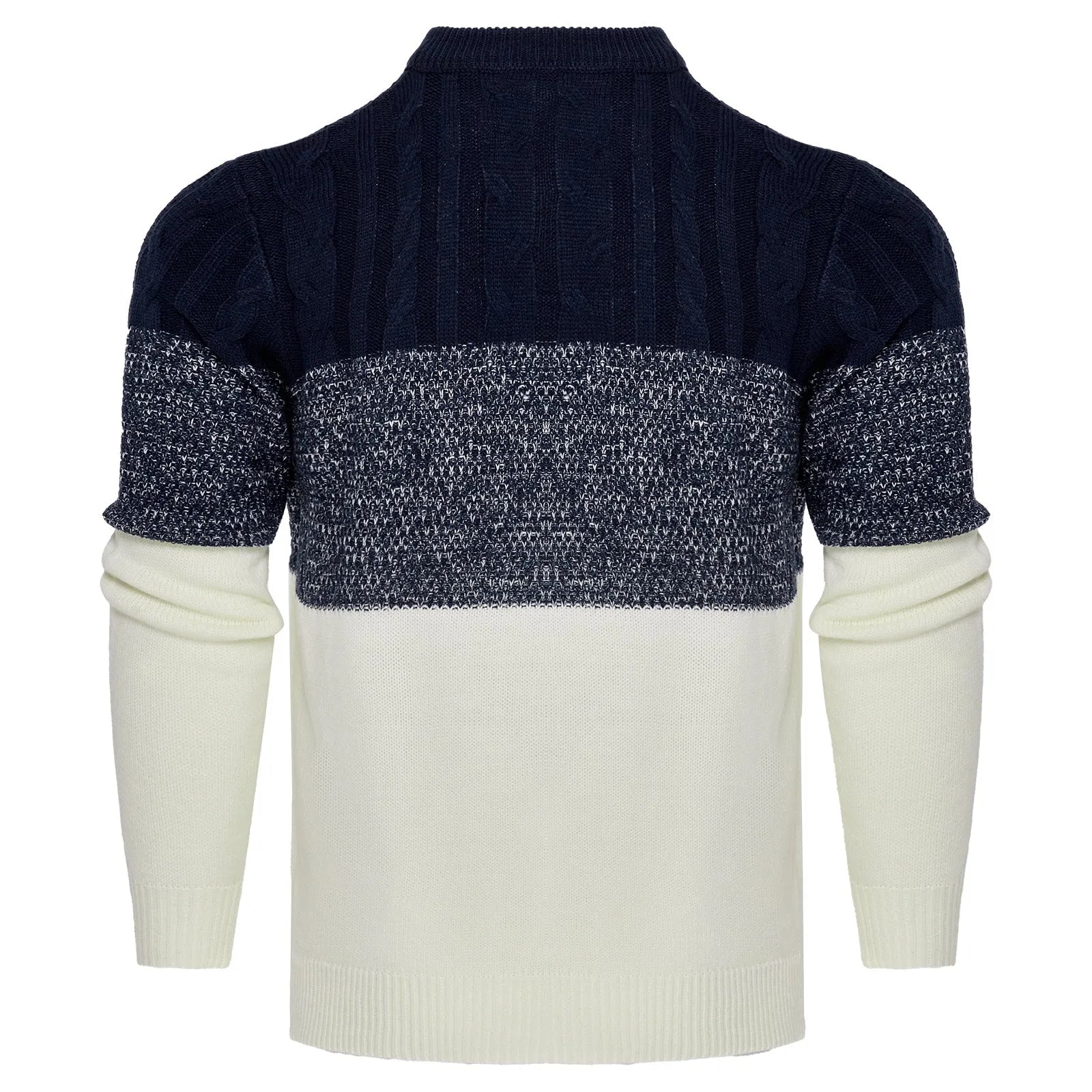 Men's casual colour block long sleeve cable knit pullover sweater in blue, crew neck and textured knit
