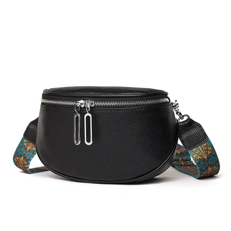 Women's soft PU messenger bag in saddle shape with single shoulder strap and internal organisation
