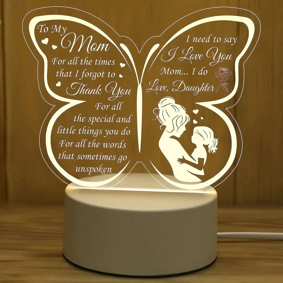 Heart-shaped acrylic table lamp with warm LED light and touch control