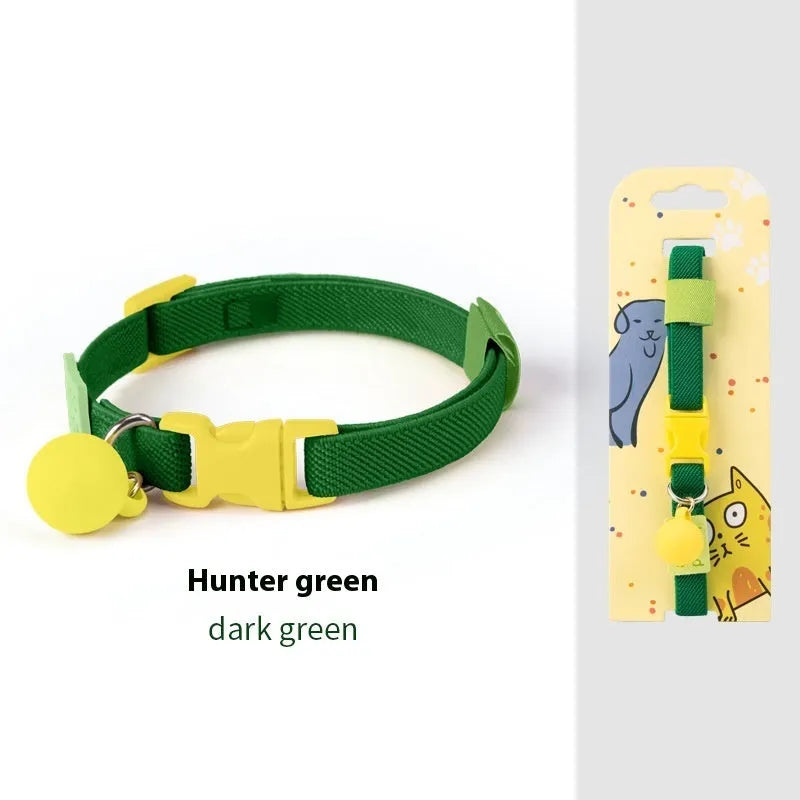 A small dog collar made from high elasticity polyester in an adjustable size, shown in one of seven available colours.