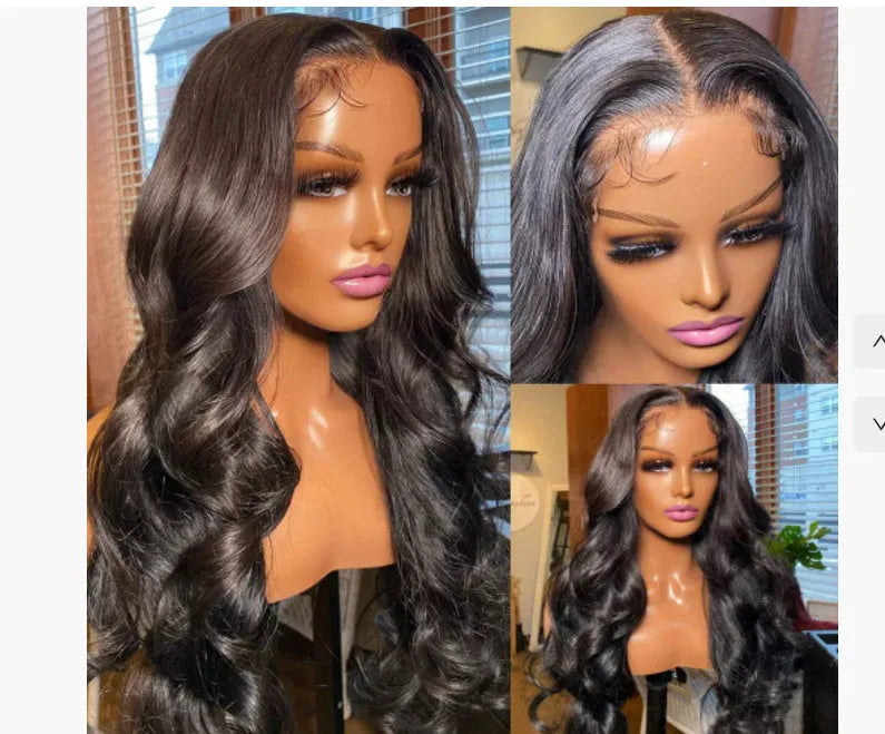 Black medium large wave full-head synthetic wig with curly hair texture
