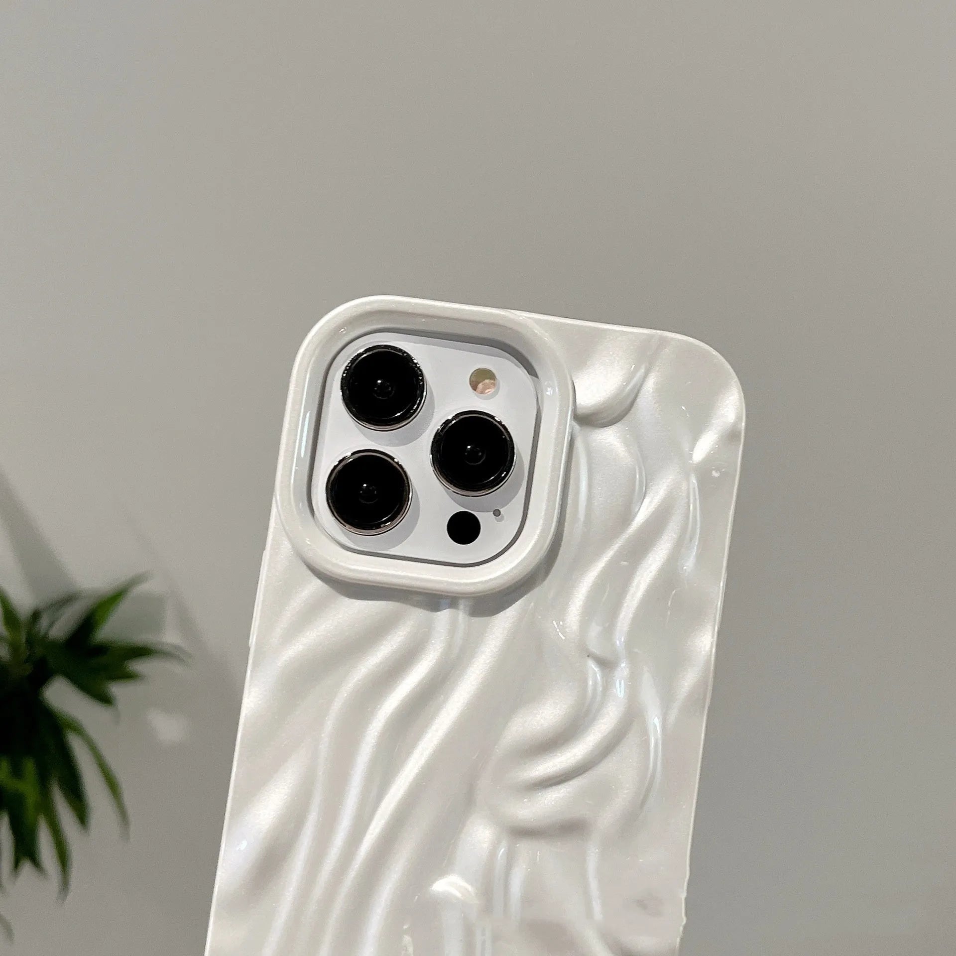 Pleated TPU phone case for iPhone 11 to 14 Pro Max in Pearl White with shockproof protection