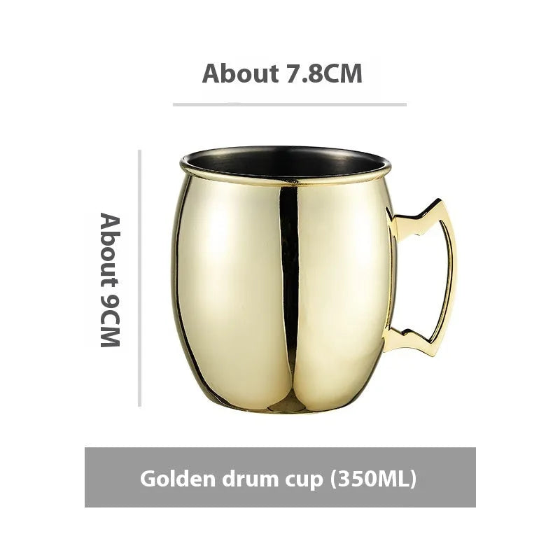 Stainless steel Moscow Mule cup with copper interior in silver, gold, rose gold or black colours
