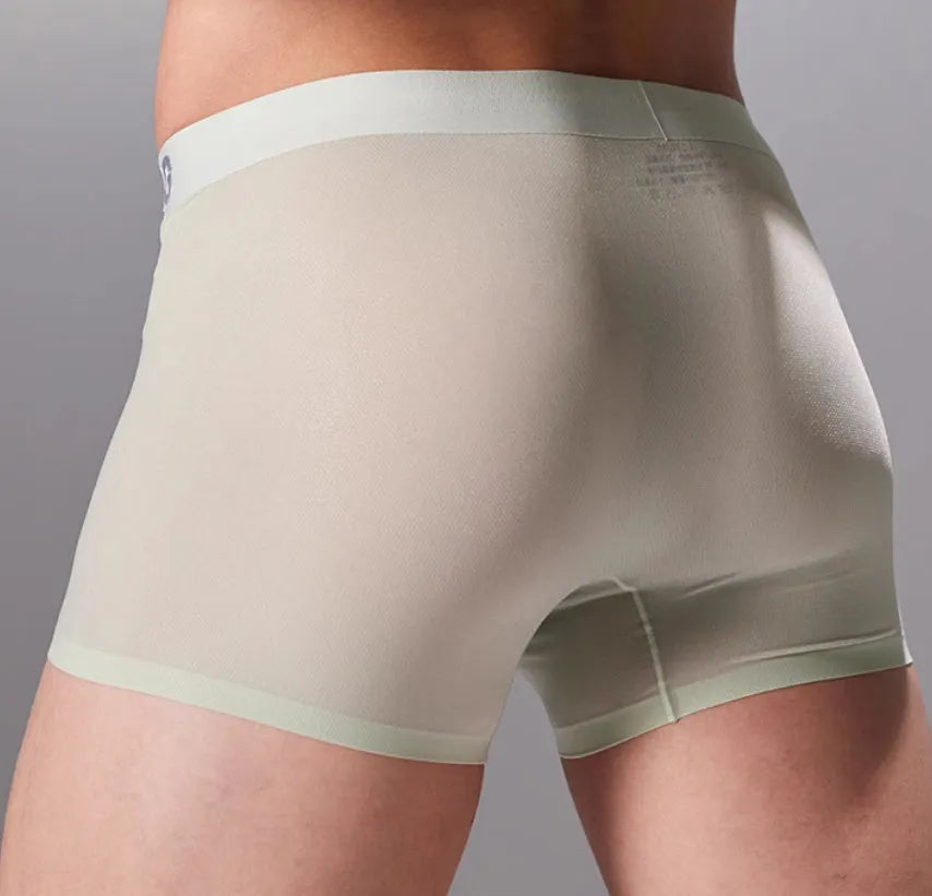 Men's lightweight seamless fitness underwear shorts in blue, shown flat.